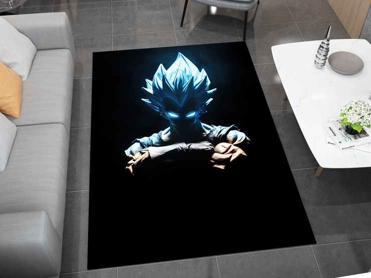 Super Saiyan Blue Goku Silhouette Rug, Dragon Ball Z Rug, Anime Glow-Inspired Carpet
