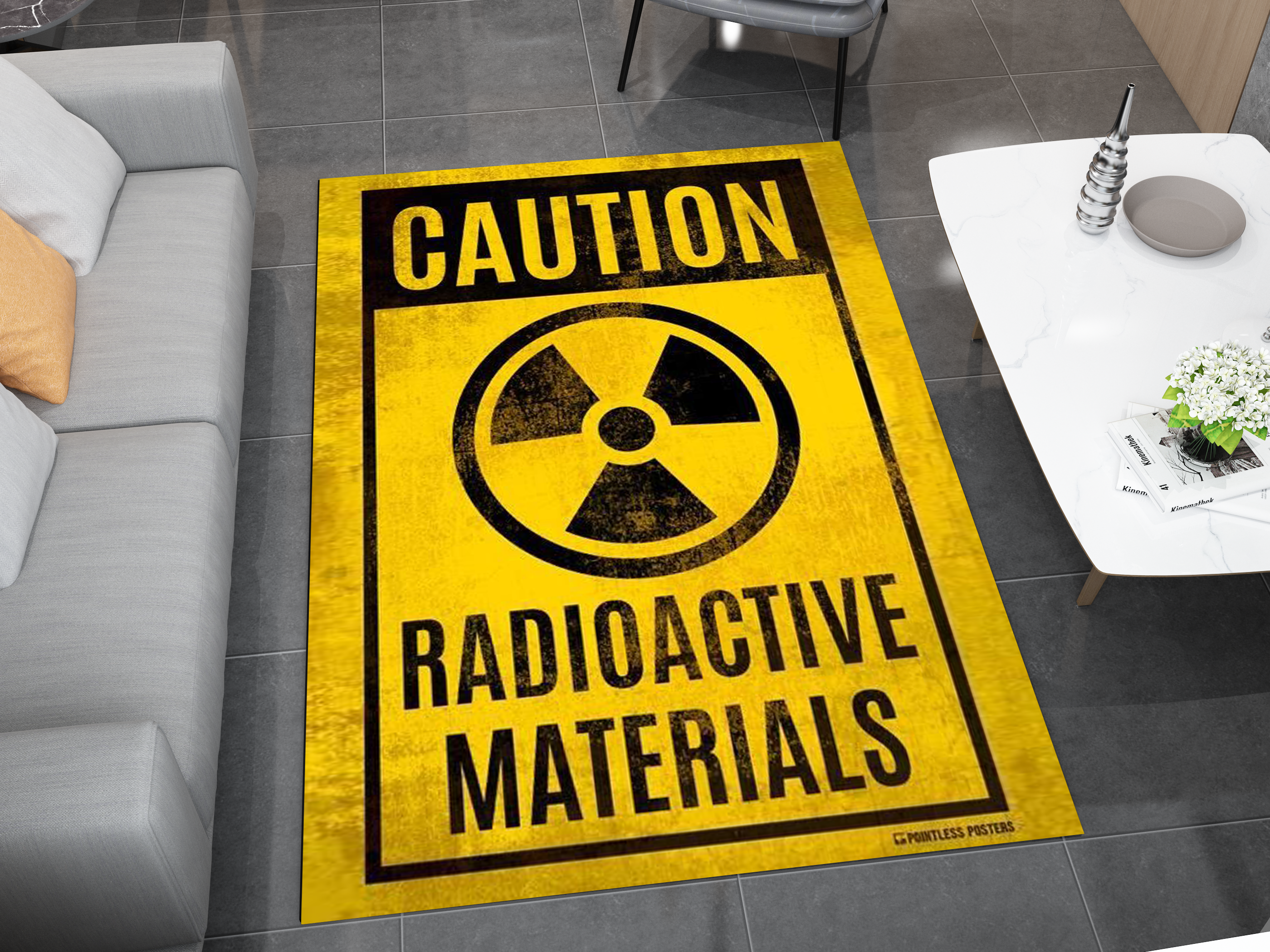 Caution Radioactive Materials Rug - Bold Industrial Warning Sign Design Carpet