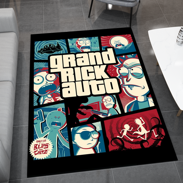Rick and Morty GTA Rug, Cartoon-Inspired Carpet, Portal Rick Rug, Geek Gift, Gamer Decoration