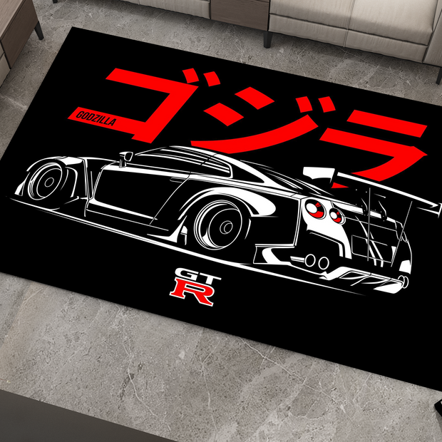 Nissan GTR Car Rug, Racing Inspired Carpet, Garage Rug