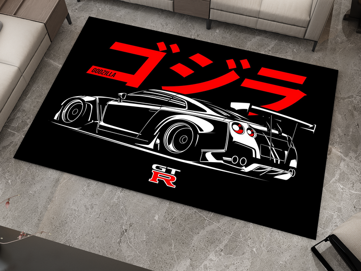 Nissan GTR Car Rug, Racing Inspired Carpet, Garage Rug