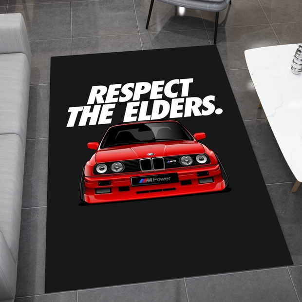 BMW E30 Car Rug, Racing Inspired Red Carpet, Garage Rug