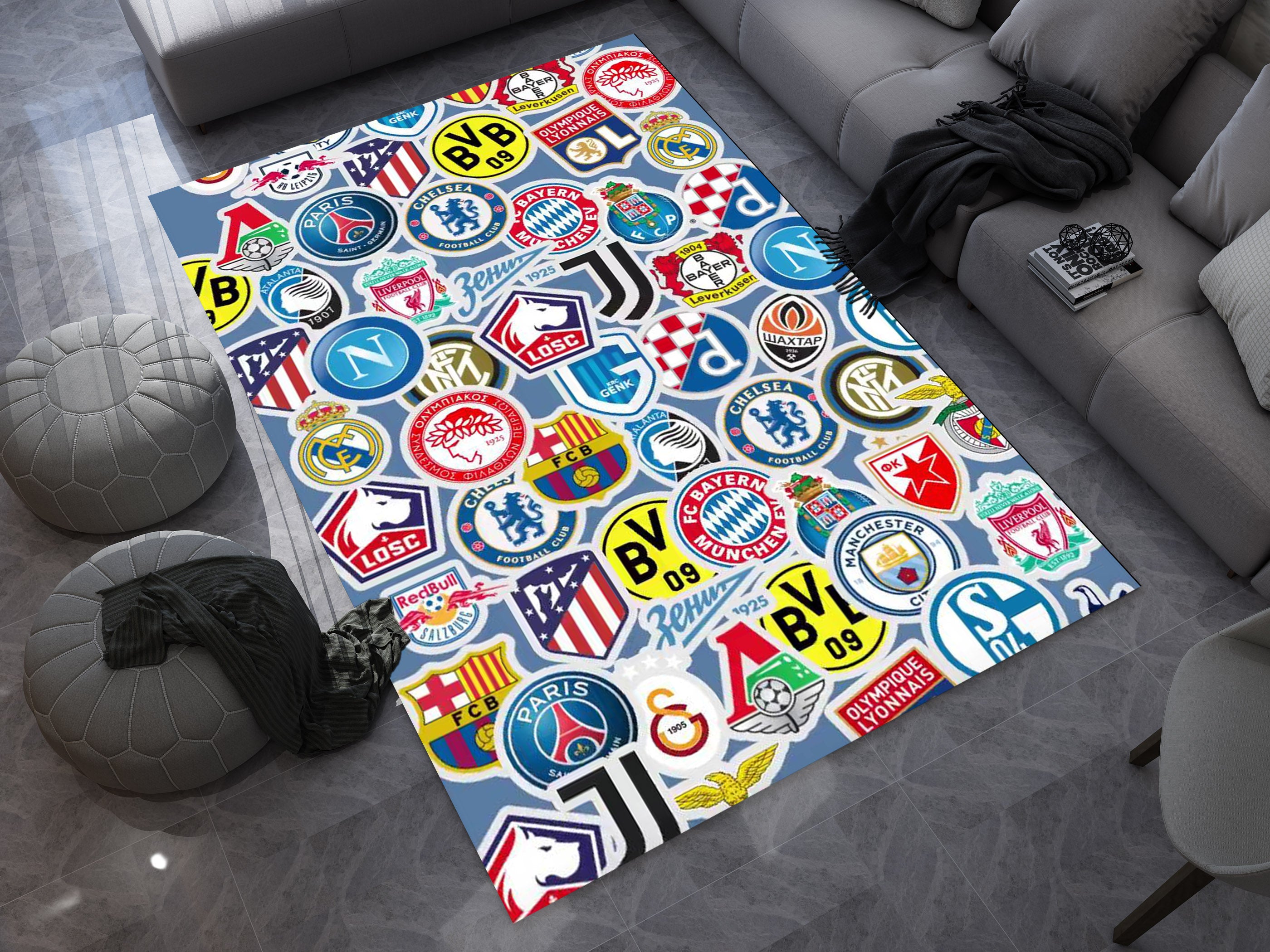 Champions League Teams Custom Rug – Football Club Logos Room Decor, European Football Carpet