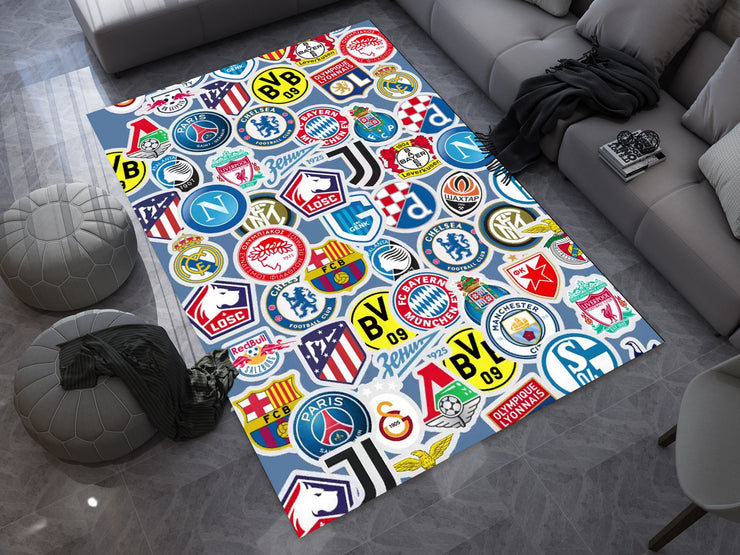 Champions League Teams Custom Rug – Football Club Logos Room Decor, European Football Carpet