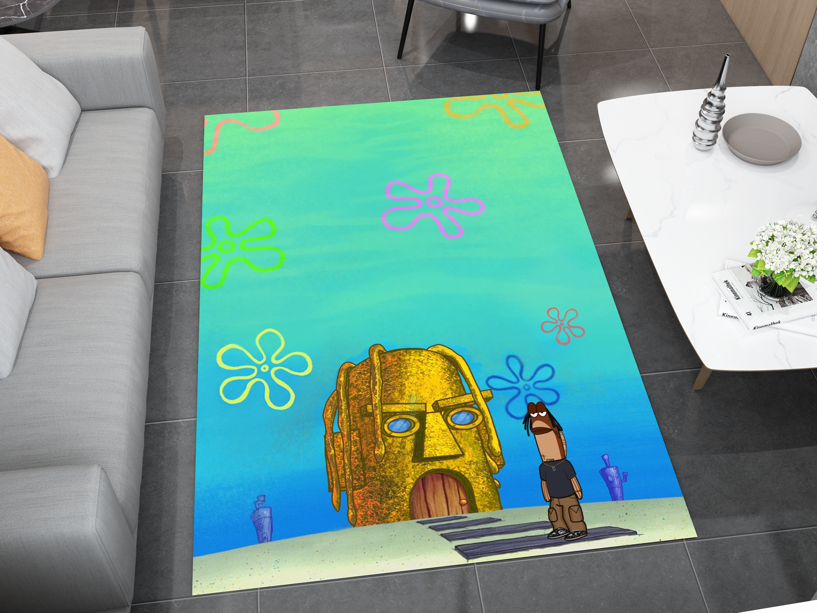 Travis SpongeBob Edition Rug - Fun and Quirky Crossover Design, Hip-hop Carpet