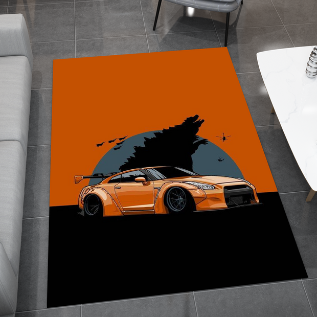 Nissan GTR Car Blue Rug, Racing Inspired Carpet, Garage Rug