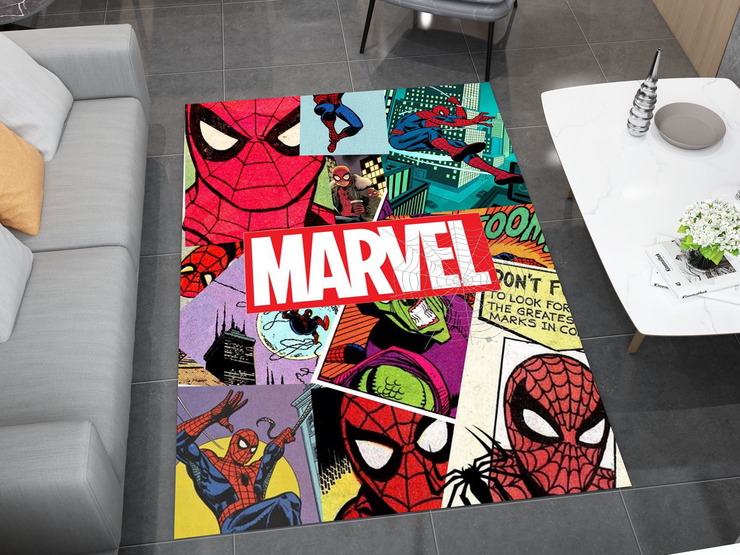 Spiderman Spidey Face Rug, Cartoon-Inspired Carpet, Marvel Spiderman Rug, Geek Gift