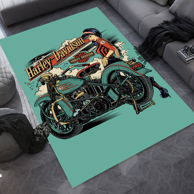 Harley-Davidson Road Custom Rug – Biker-Inspired Garage Decor for Motorcycle Enthusiasts, Motorcycle Carpet