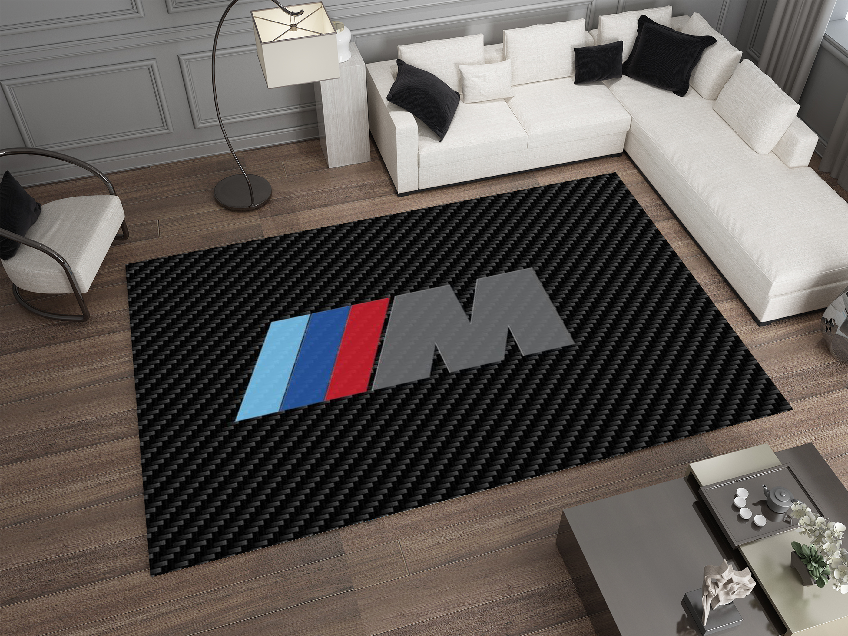BMW Car Rug, Racing Inspired Carpet, Garage Rug
