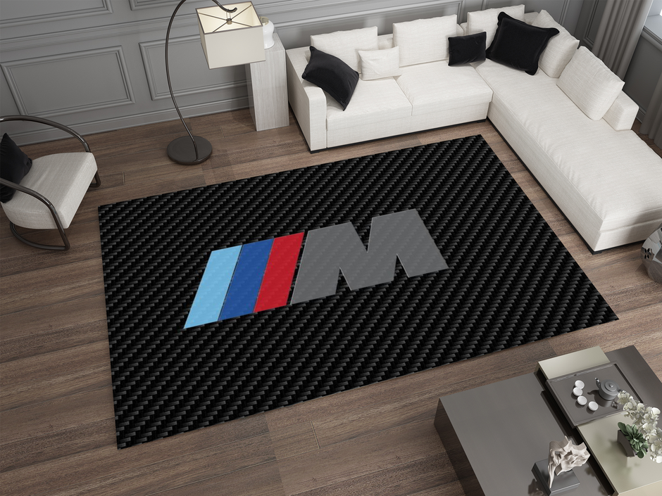 BMW Car Rug, Racing Inspired Carpet, Garage Rug