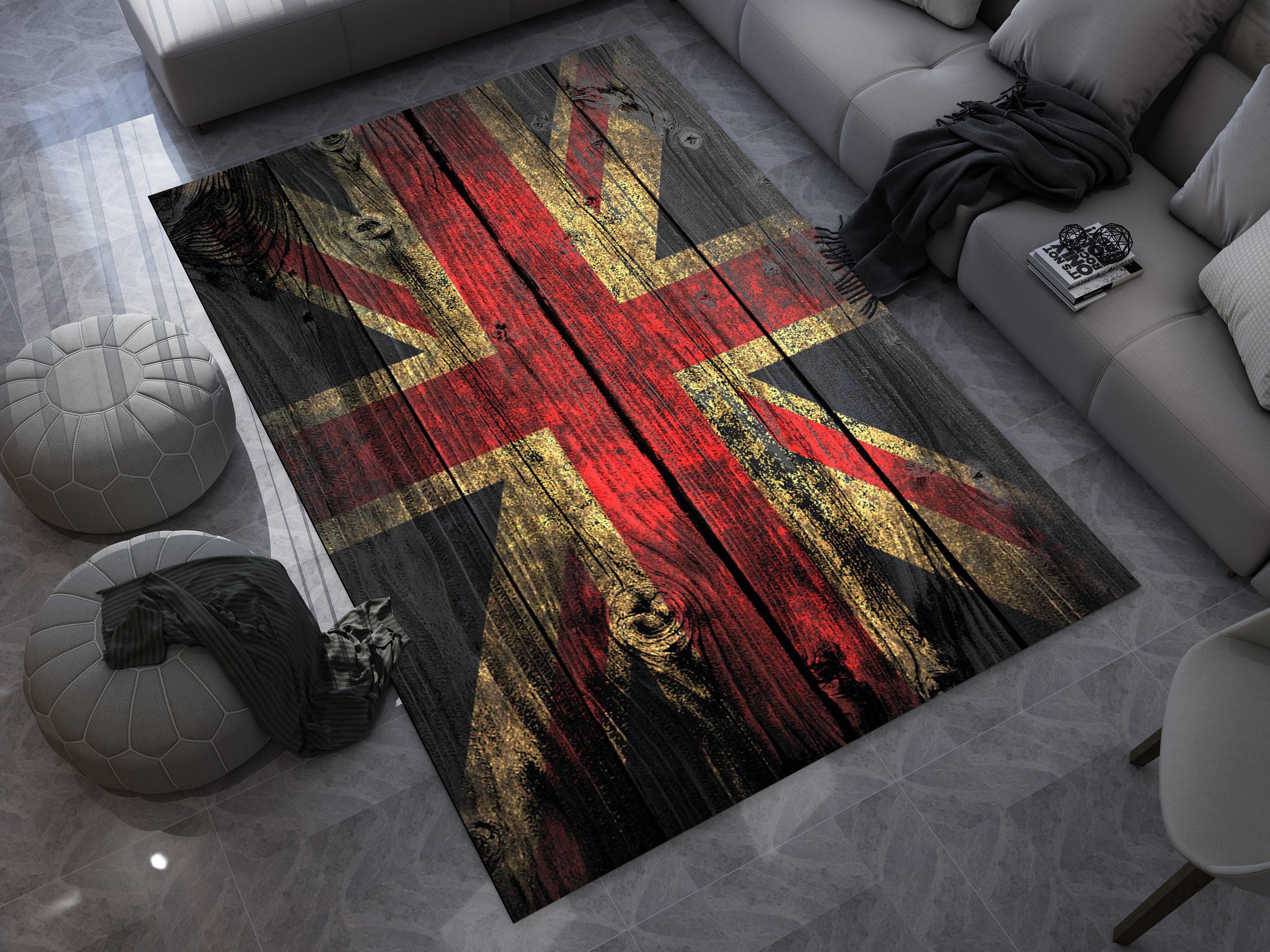 English Vintage Union Jack Custom Rug – British Flag Inspired Room Decor