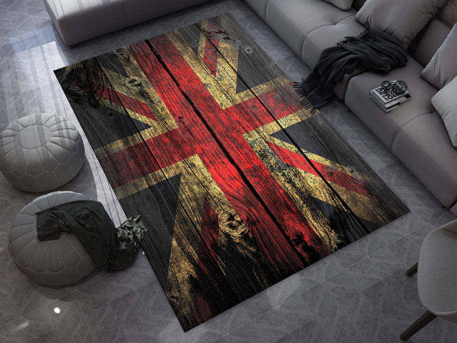 English Vintage Union Jack Custom Rug – British Flag Inspired Room Decor