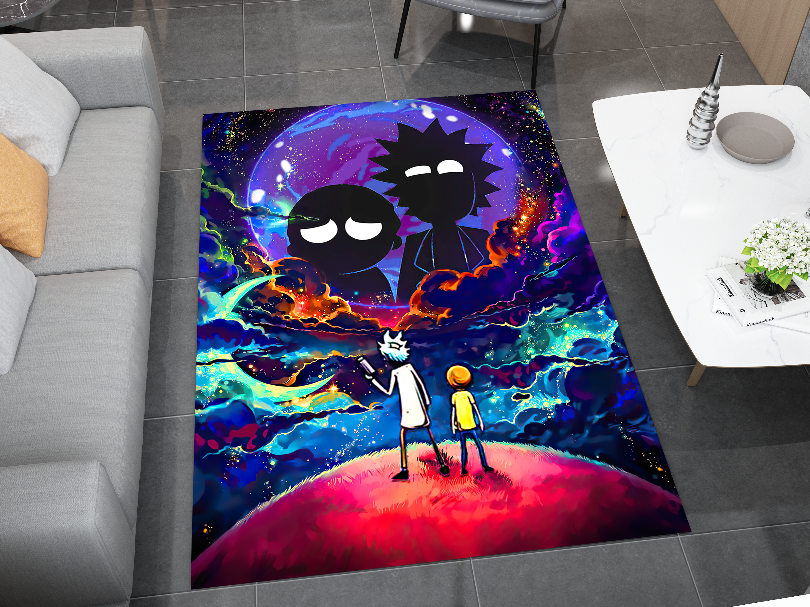 Rick and Morty Rug, Cartoon-Inspired Carpet, Portal Rick Rug, Geek Gift