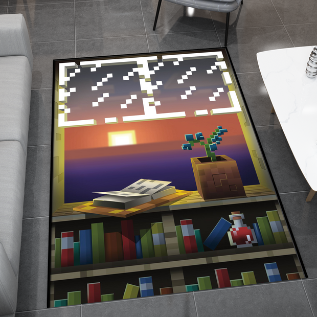Minecraft Sunset Rug - Cozy Pixelated Design for Gamers Carpet, Gamer Room Decoration
