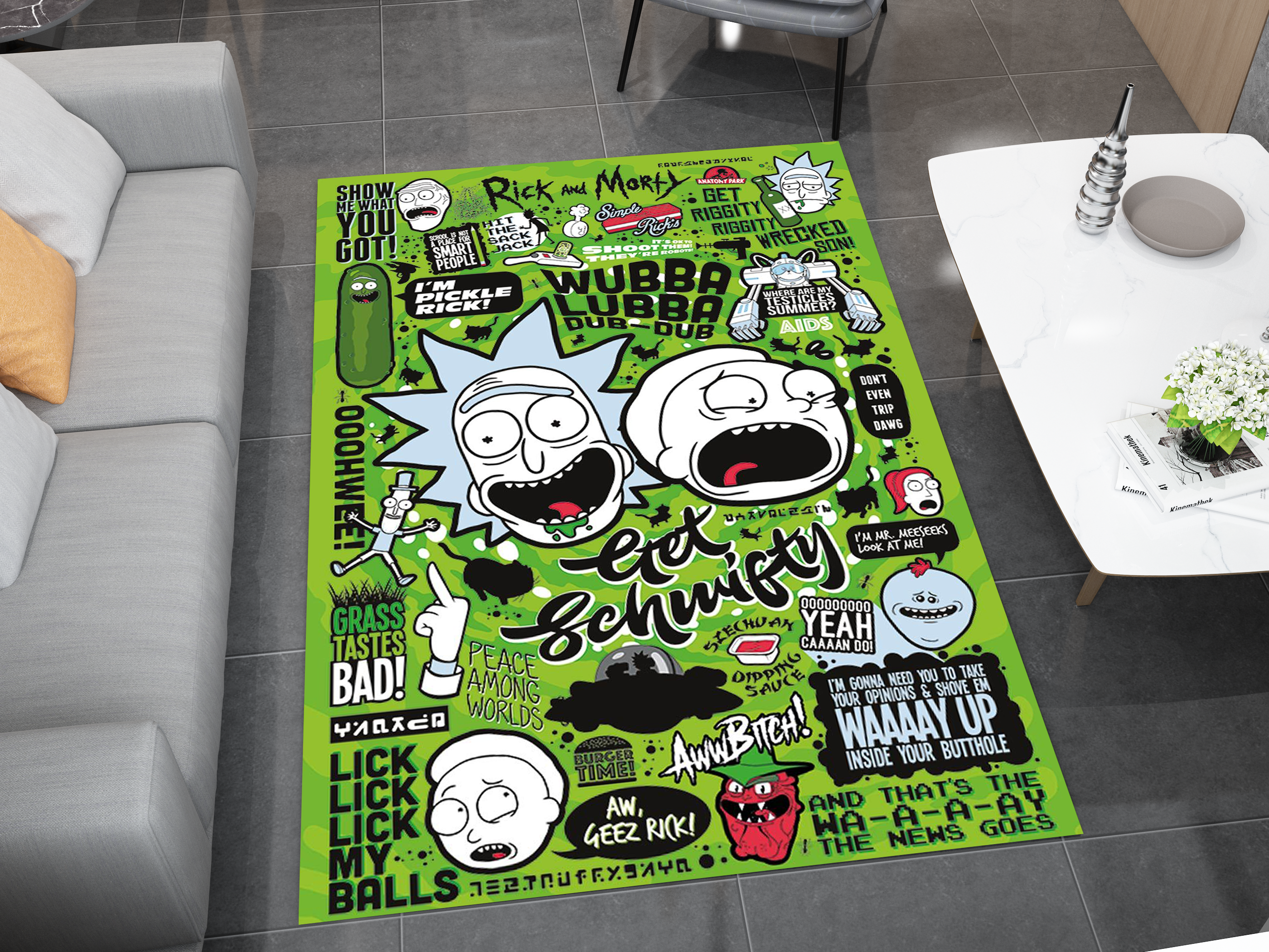 Rick and Morty Rug, Cartoon-Inspired Carpet, Portal Rick Rug, Geek Gift