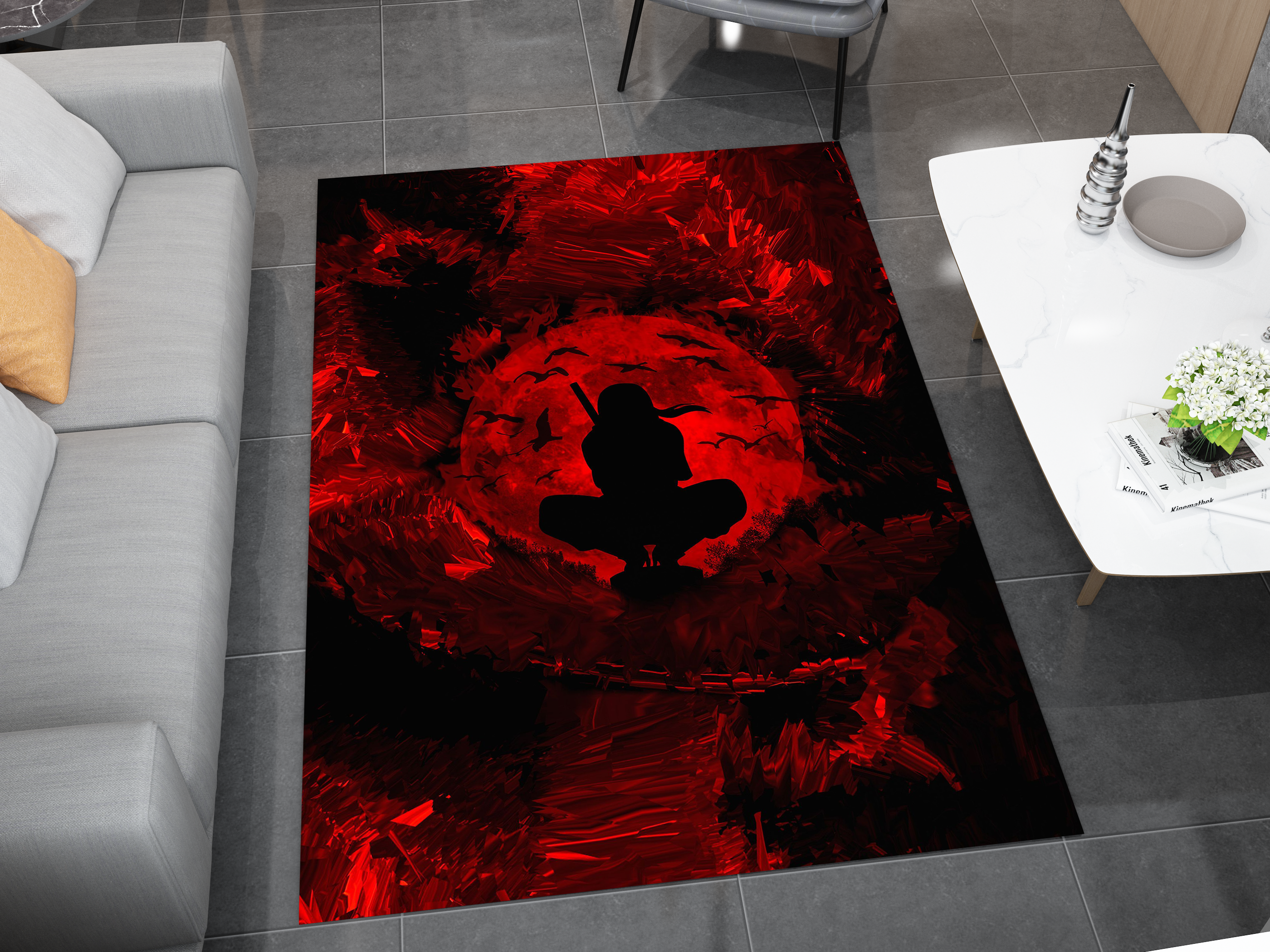 Naruto Akatsuki Moon Rug, Naruto Inspired Ninja Carpet, Red Moon Decor