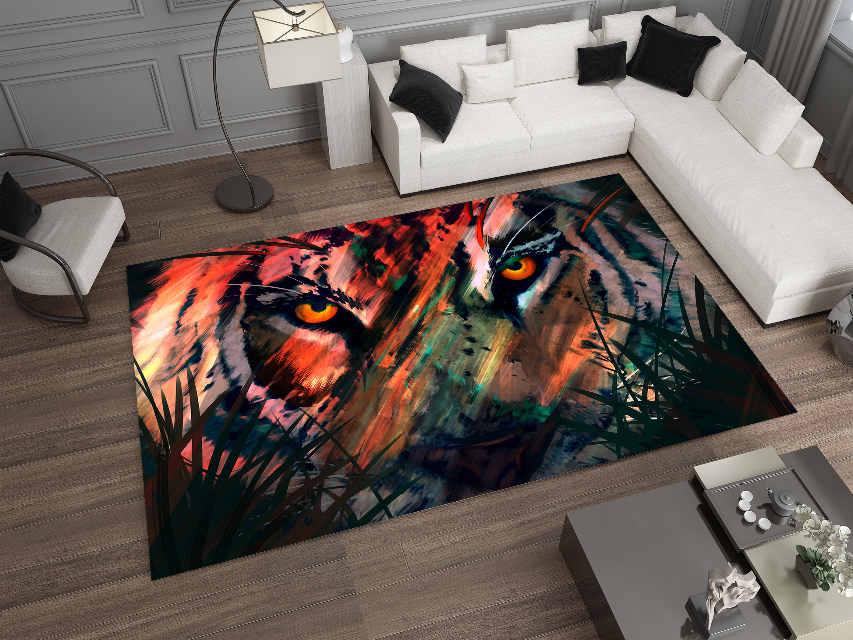 Eye of the Tiger Rug, Vivid Tiger Eyes Carpet, Wild Animal Art, Survivor Jungle-Inspired Carpet