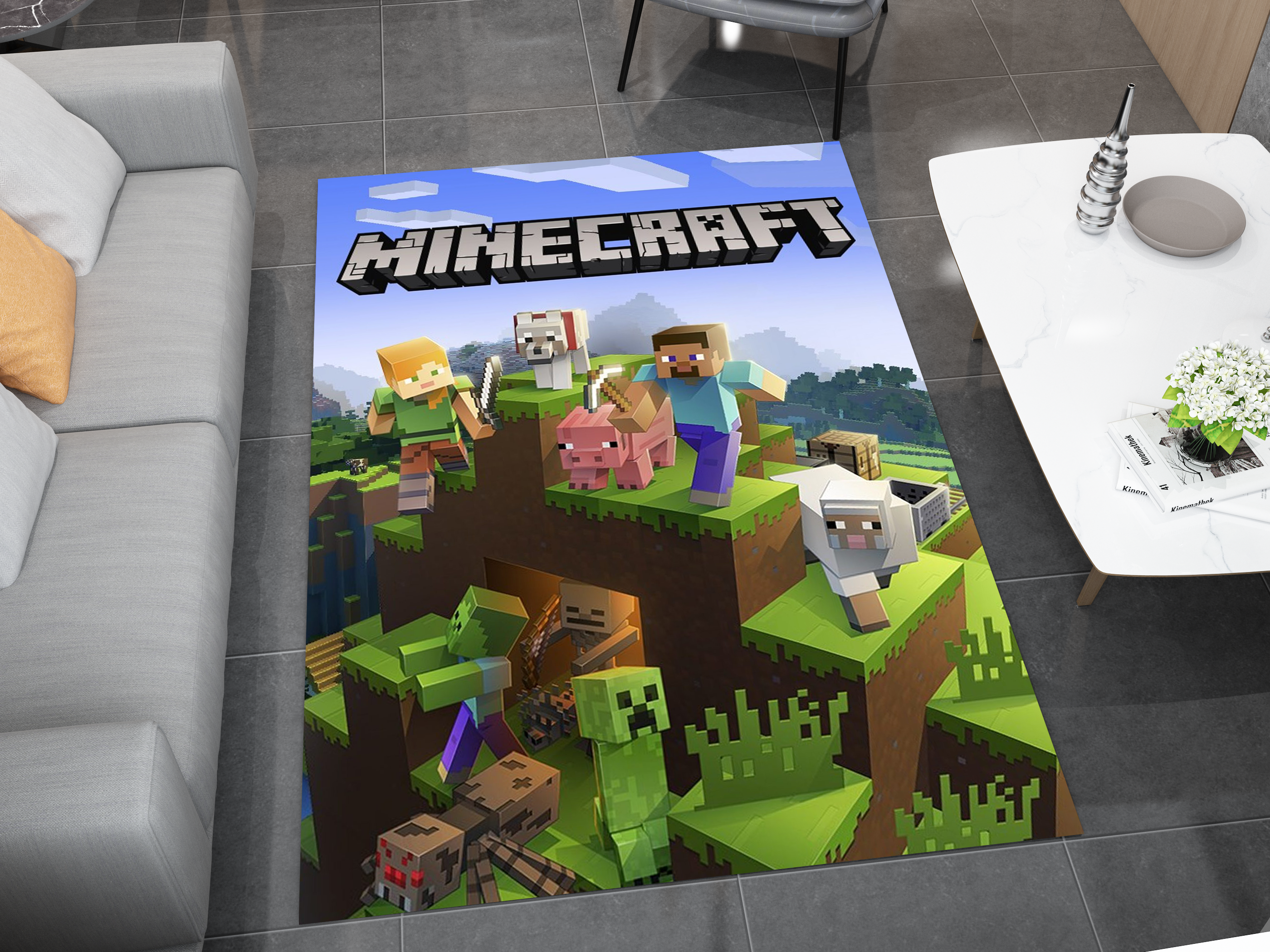 Classic Minecraft Adventure Custom Rug – Perfect for Gamers and Fans, Gamer Carpet