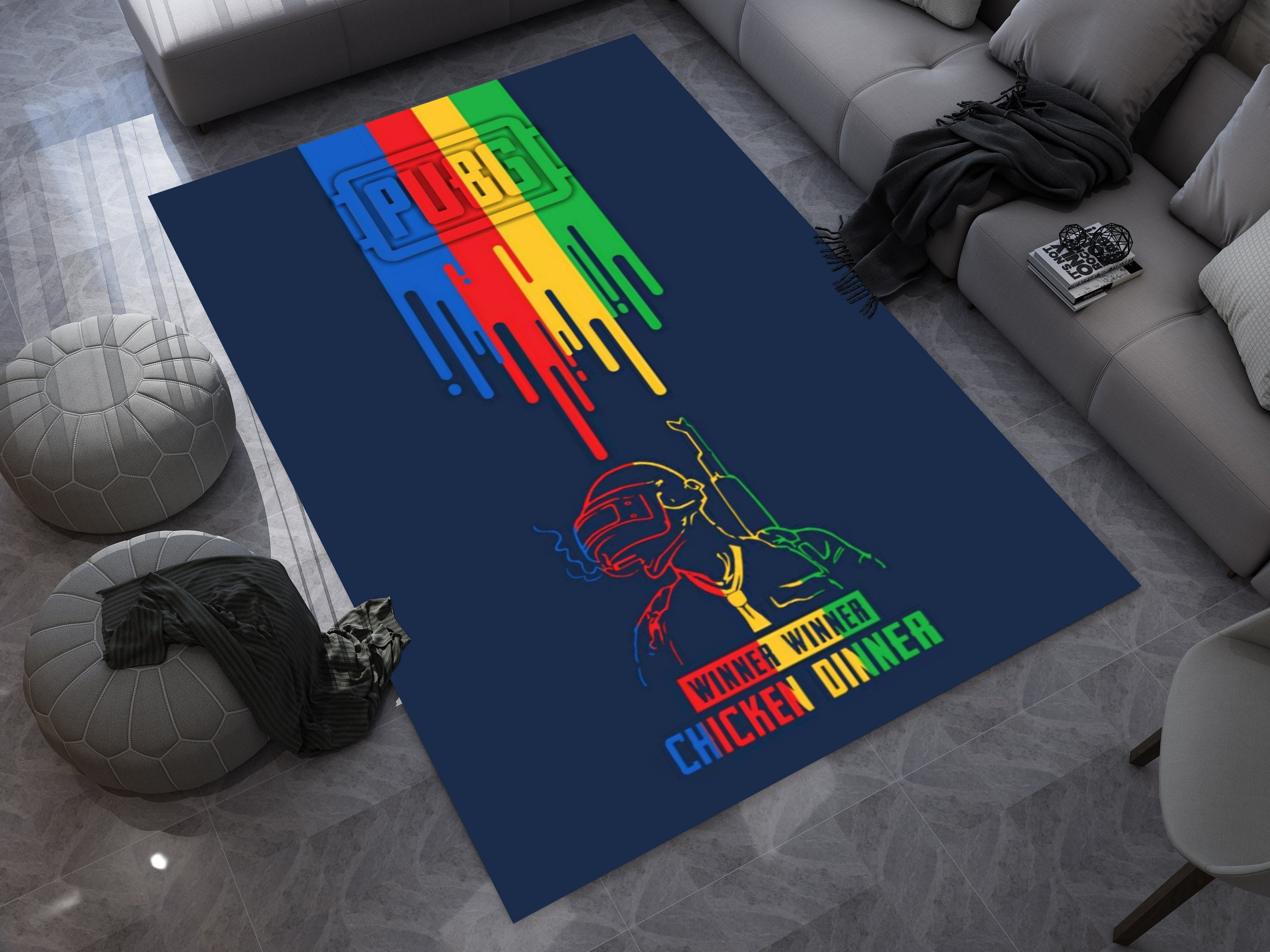 PUBG Winner Winner Chicken Dinner Custom Rug – Gamer Room Decor for Battle Royale Fans, Gaming Room Carpet