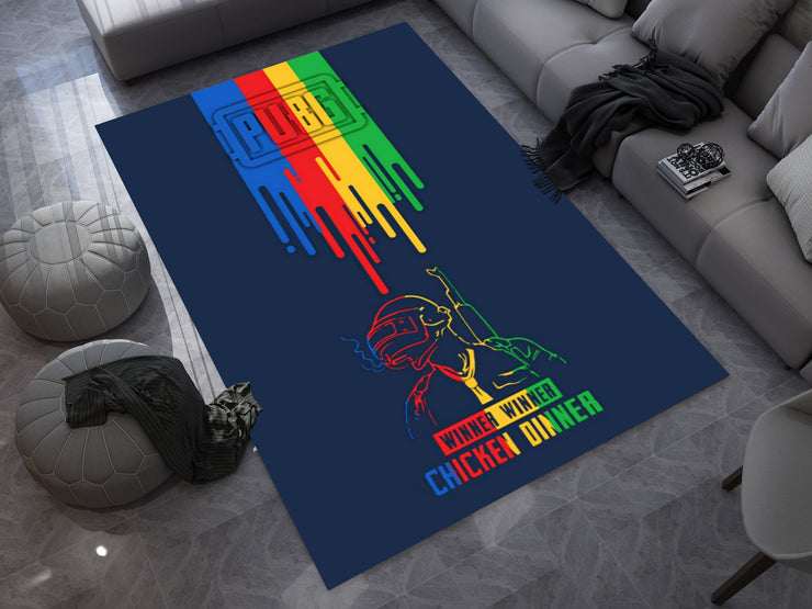 PUBG Winner Winner Chicken Dinner Custom Rug – Gamer Room Decor for Battle Royale Fans, Gaming Room Carpet