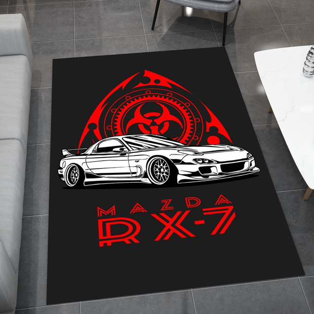 Mazda RX-7 Car Rug, Racing Inspired Carpet, Garage Rug