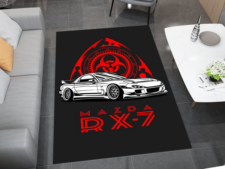 Mazda RX-7 Car Rug, Racing Inspired Carpet, Garage Rug