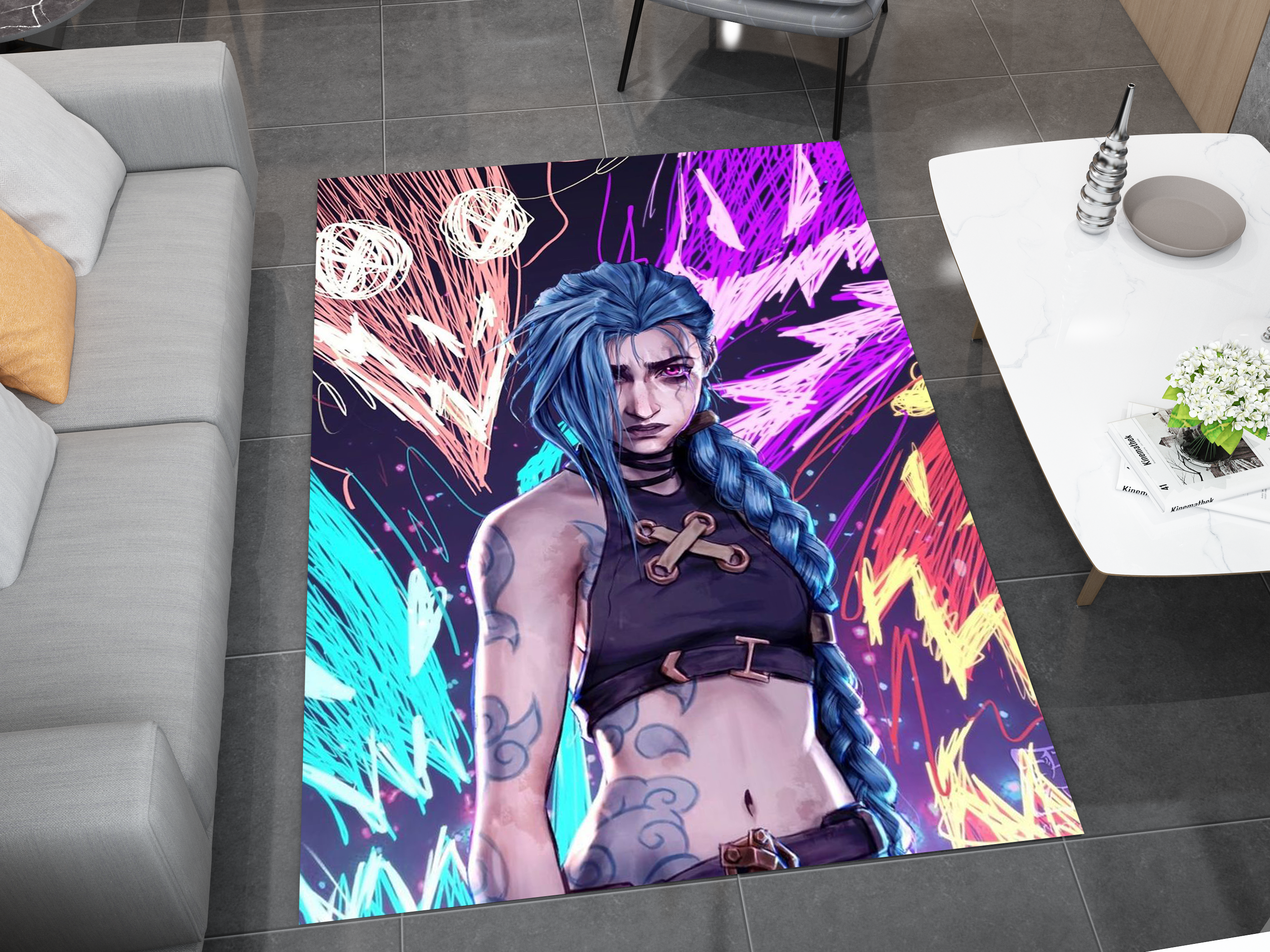 Arcane Jinx Rug, League of Legends Carpet, Gamer Rug Decoration