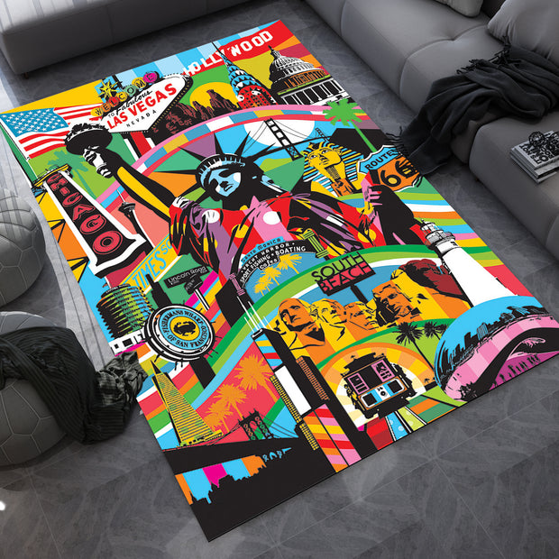 USA Landmarks Rug – Vibrant Tribute to American Icons, America Carpet