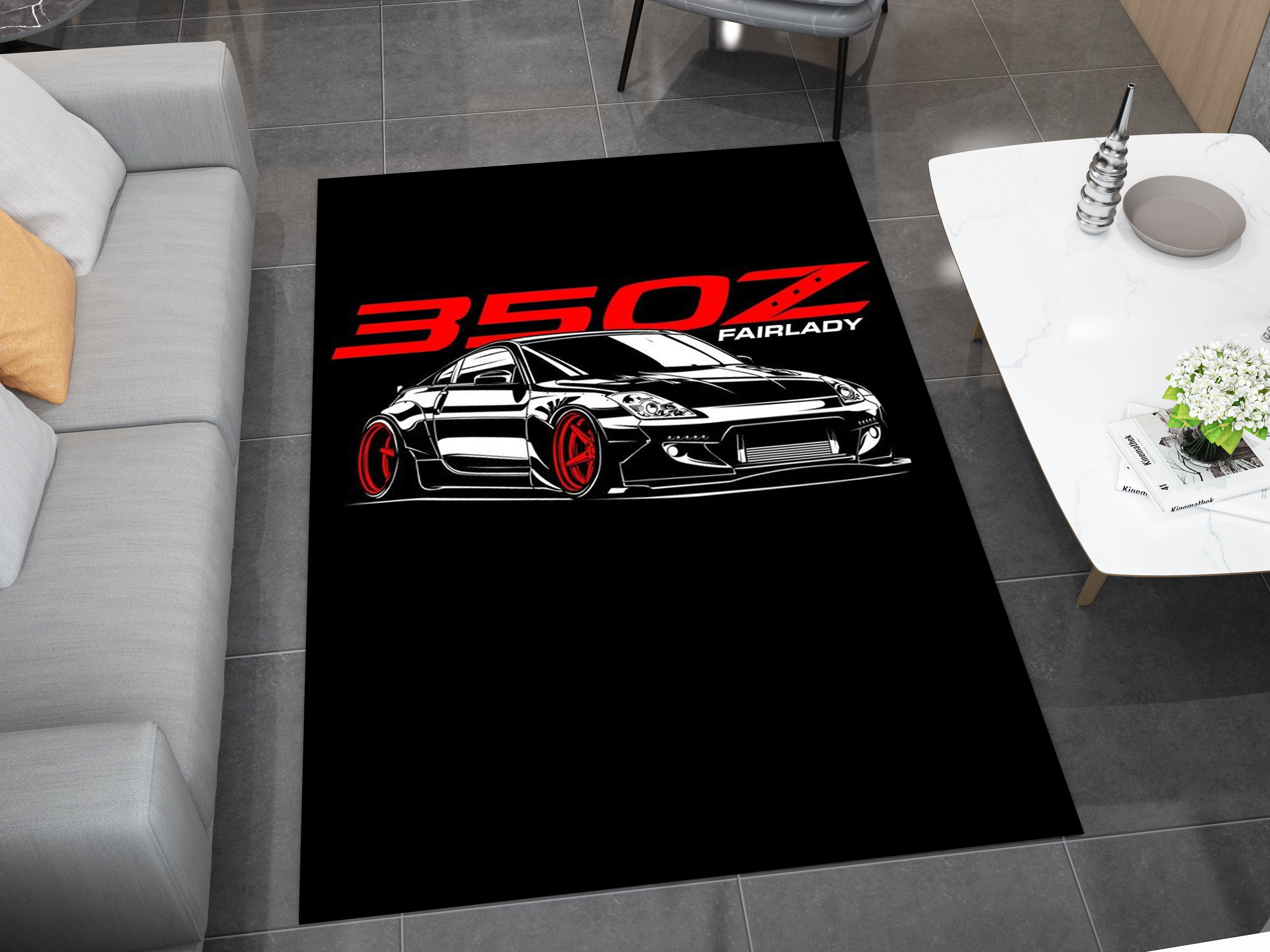 Nissan 350Z GTR Car Rug, Racing Inspired Carpet, Garage Rug