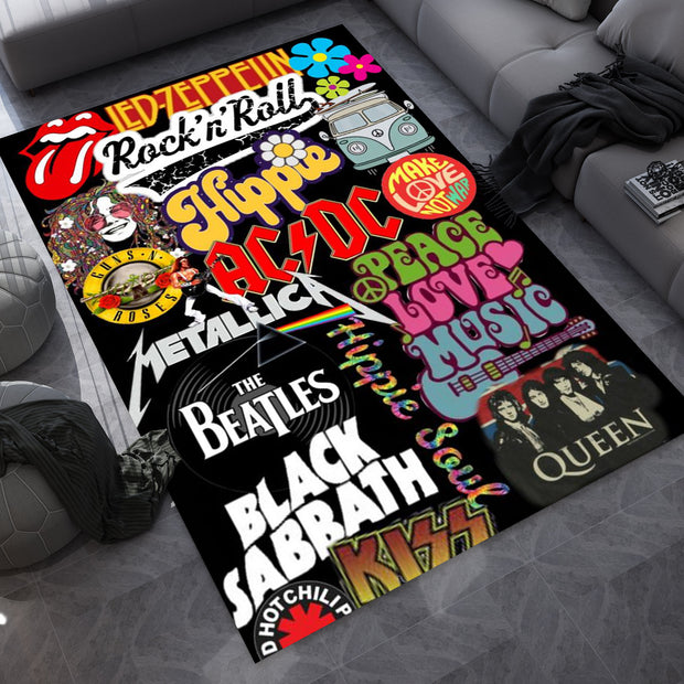 Rock Legends Custom Music Rug – Retro Music Icons Room Decor, Studio Music Carpet