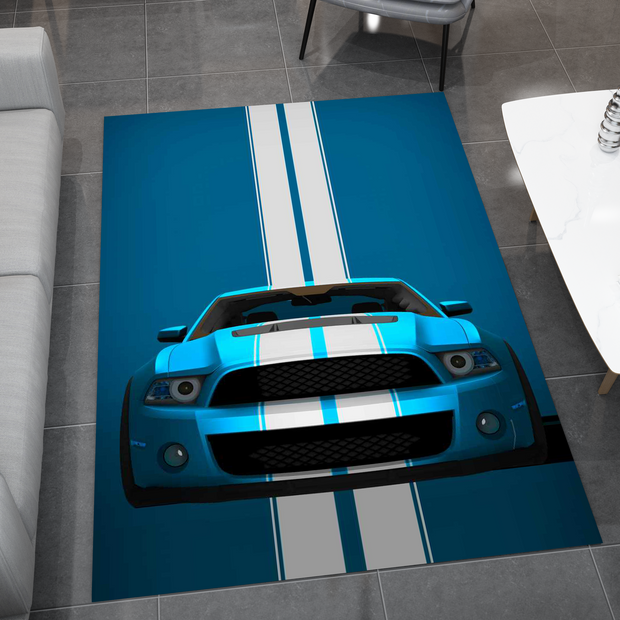 Mustang Car Rug, Ford Racing Inspired Carpet, Garage Rug, Ford Car Decoration