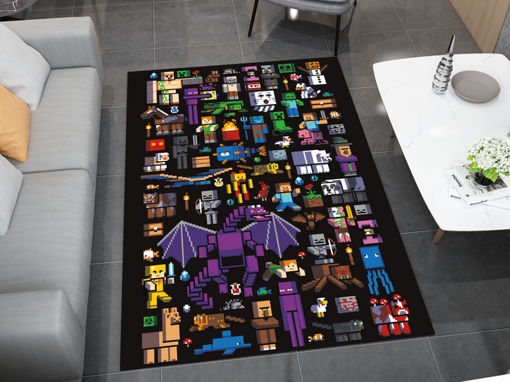 Pixelated Minecraft Characters Custom Rug – Gaming Decor for Fans, Gamer Carpet