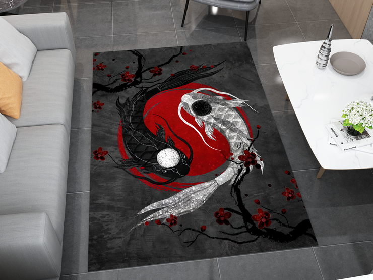 Yin Yang Koi Rug, Asian Decoration Carpet, Cozy Rug