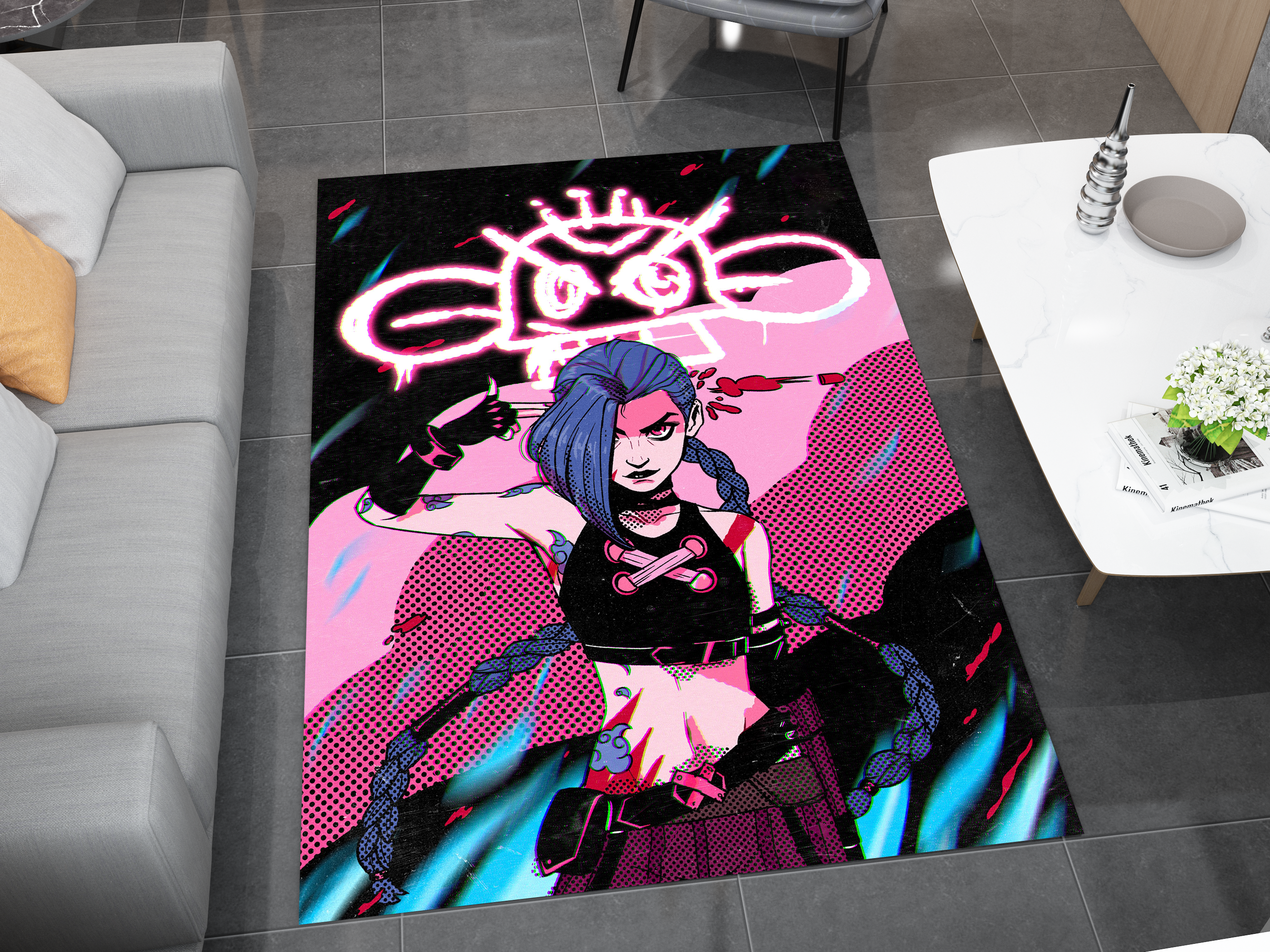 Arcane Jinx Rug, League of Legends Carpet, Gamer Rug Decoration