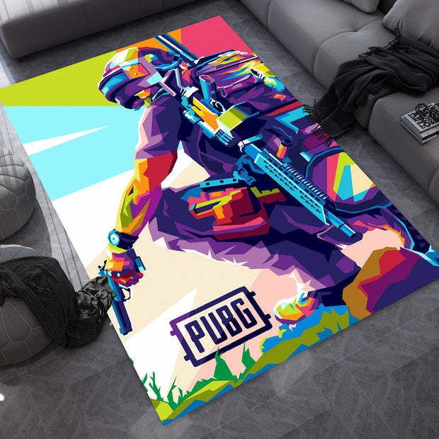 Vibrant PUBG Warrior Custom Rug – Battle Royale Gamer Room Decor, Gaming Room Carpet