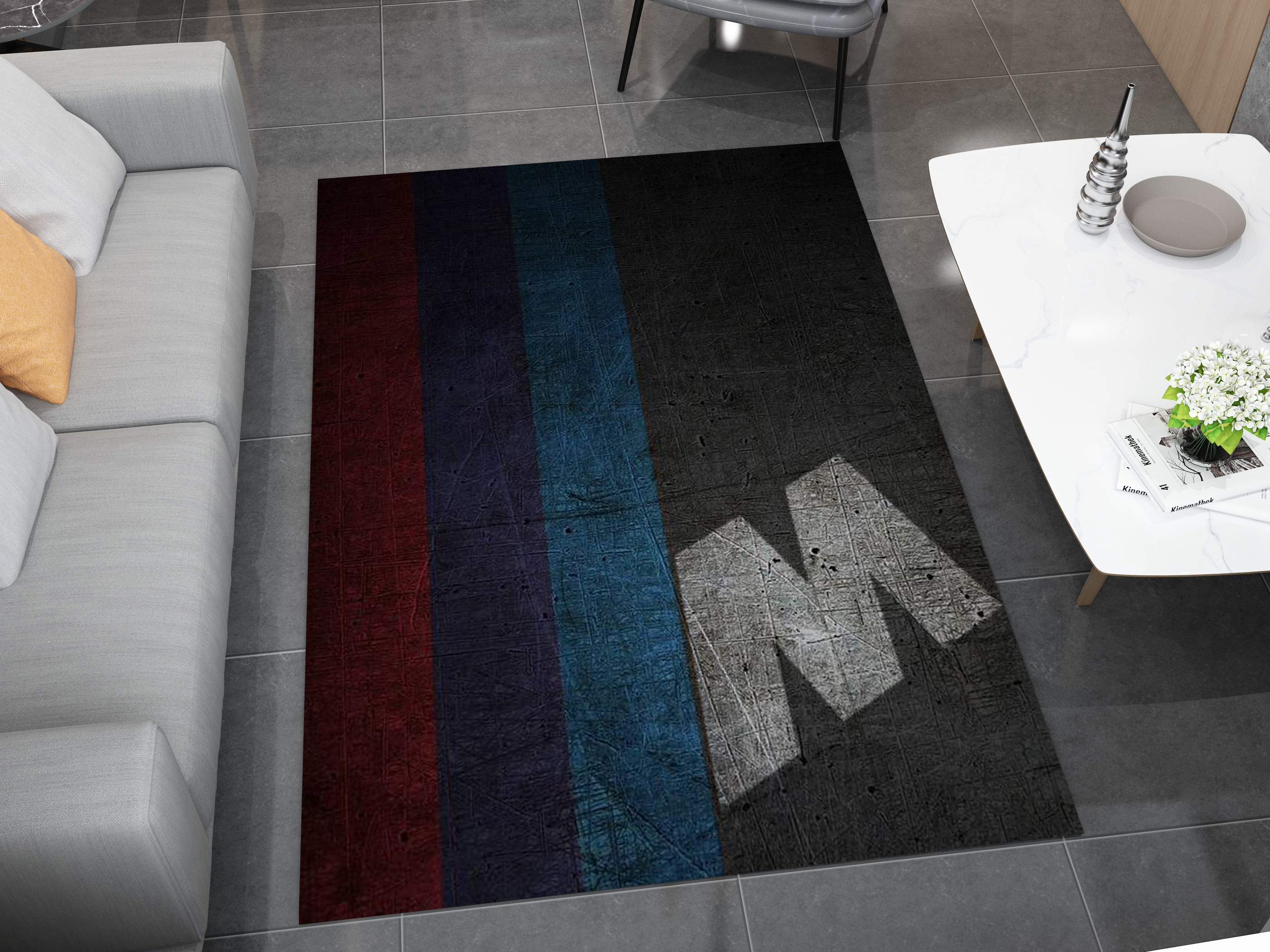 BMW Car Rug, Racing Inspired Carpet, Garage Rug