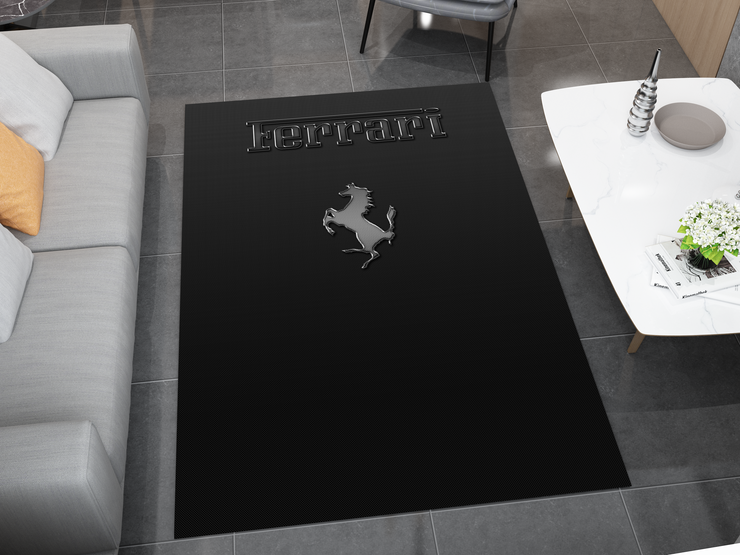 Ferrari Carbon Car Rug, Racing Inspired Carpet, Garage Rug, Ferrari Decoration