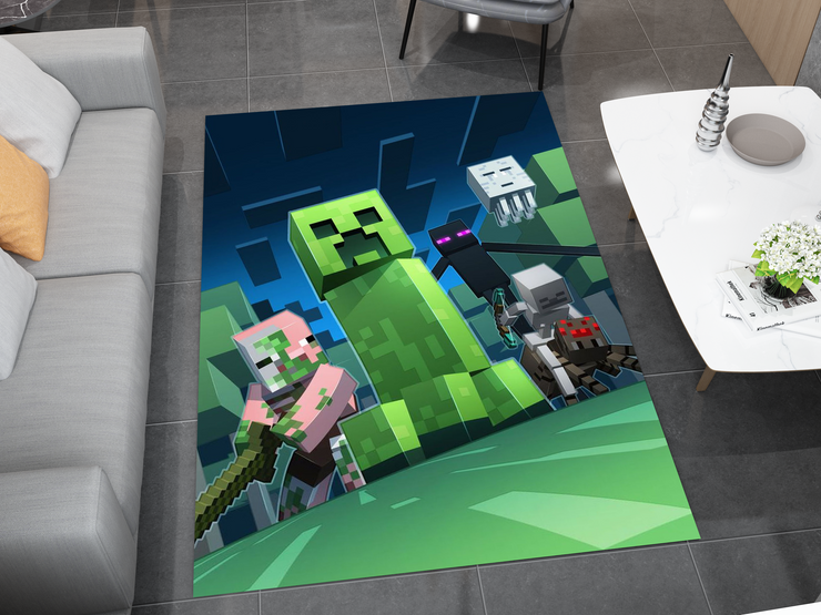Minecraft Mob Mayhem Custom Rug – Perfect for Gamers and Fans, Gamer Carpet