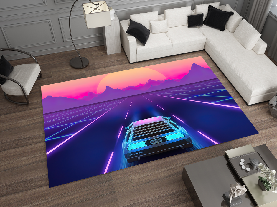 Cyberpunk Car Rug, Futuristic Racing Inspired Carpet, Garage Rug, Gamer Decoration