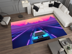 Cyberpunk Car Rug, Futuristic Racing Inspired Carpet, Garage Rug, Gamer Decoration