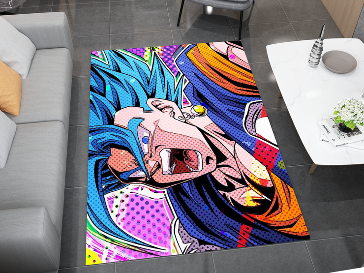 Super Saiyan Blue Goku Rug, Dragon Ball Z Rug, Anime Pop Art Carpet