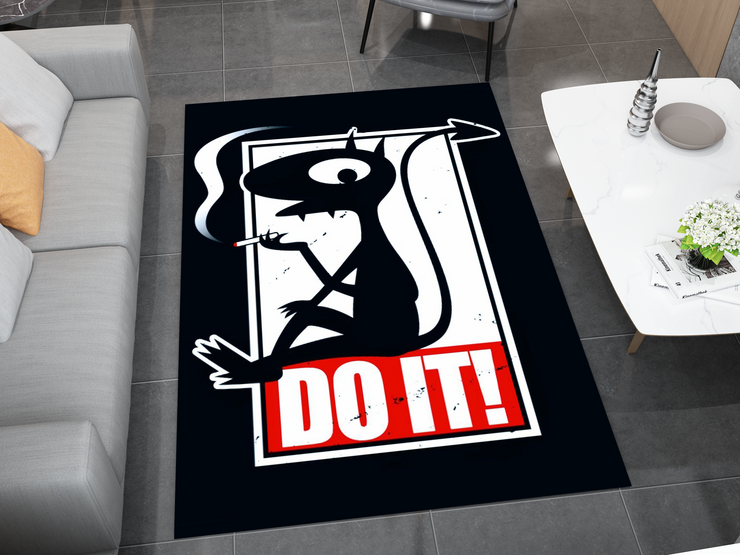 Do It! Smoking Cartoon Devil Rug - Edgy and Bold Custom Design