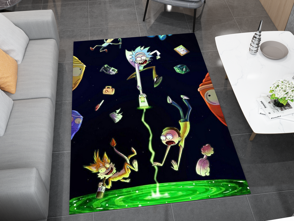 Rick and Morty Rug, Cartoon-Inspired Carpet, Portal Rick Rug, Geek Gift