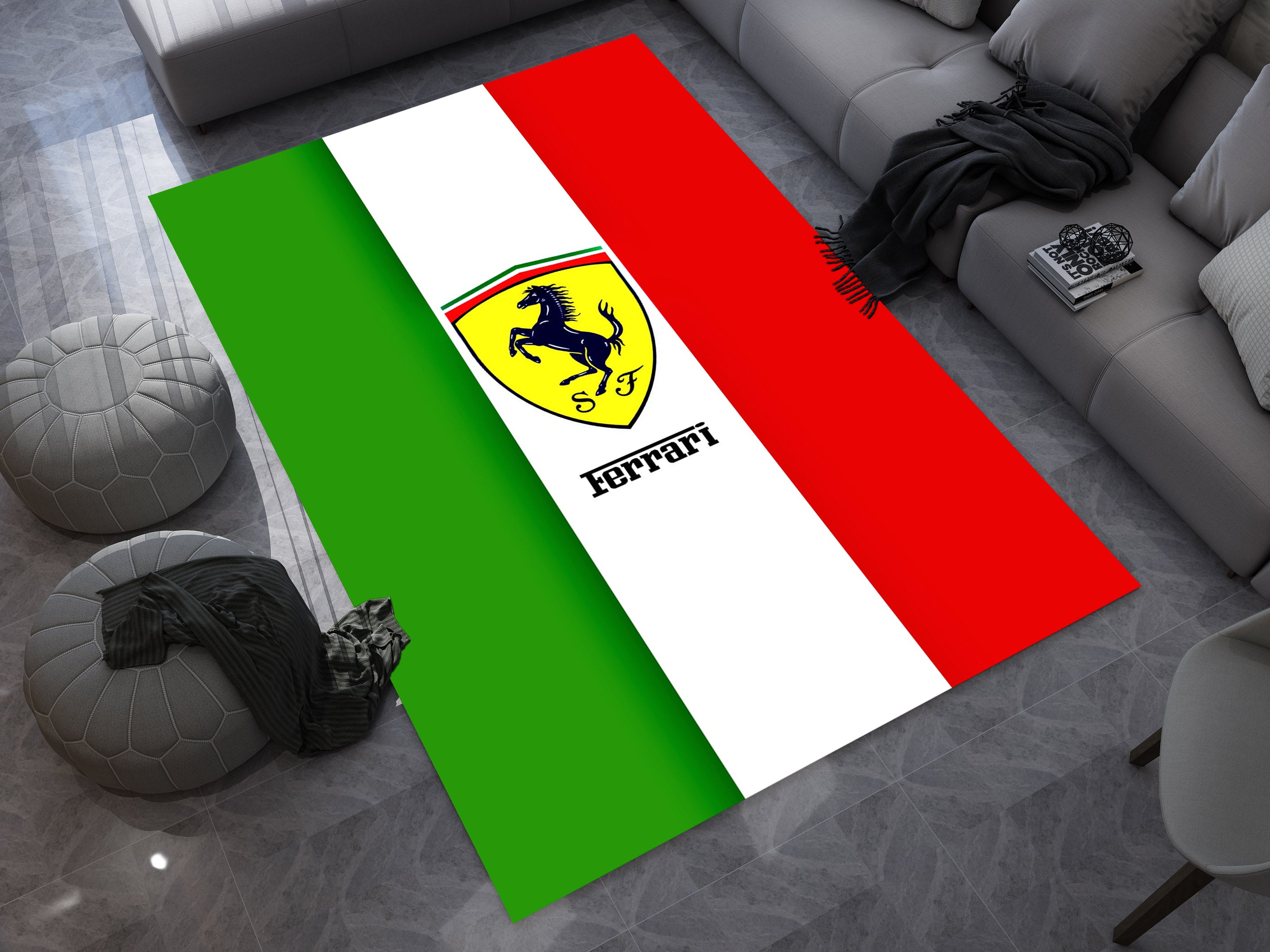 Ferrari Carbon Car Rug, Racing Inspired Italian Carpet, Garage Rug, Ferrari Decoration