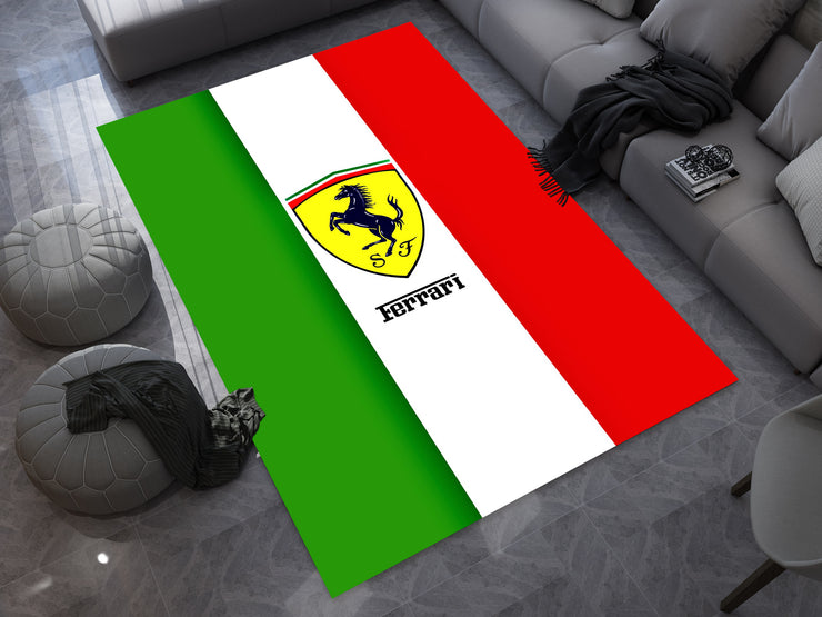 Ferrari Carbon Car Rug, Racing Inspired Italian Carpet, Garage Rug, Ferrari Decoration