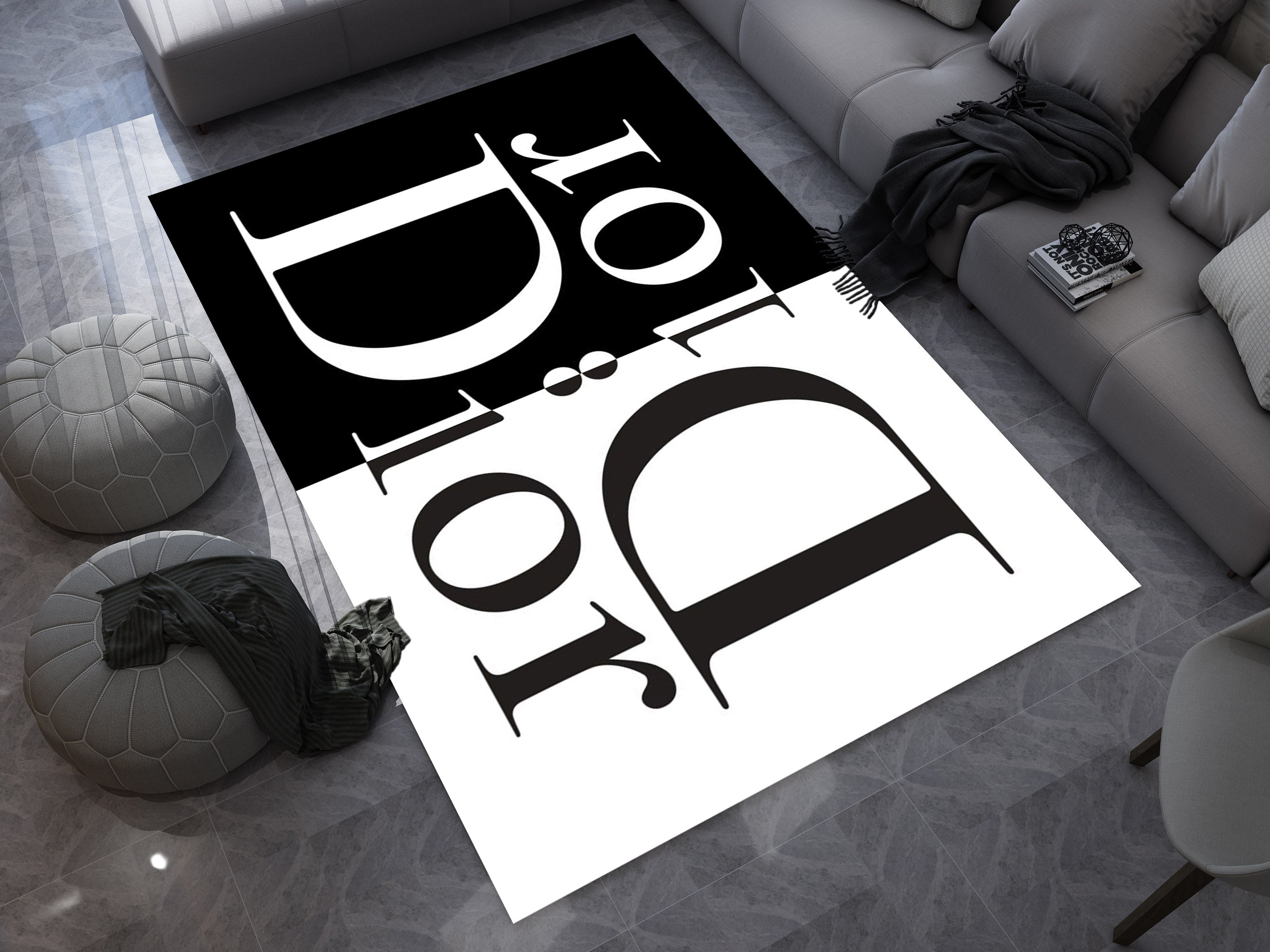 Dior-Inspired Black and White Rug – A Luxury Fashion Statement for Your Space
