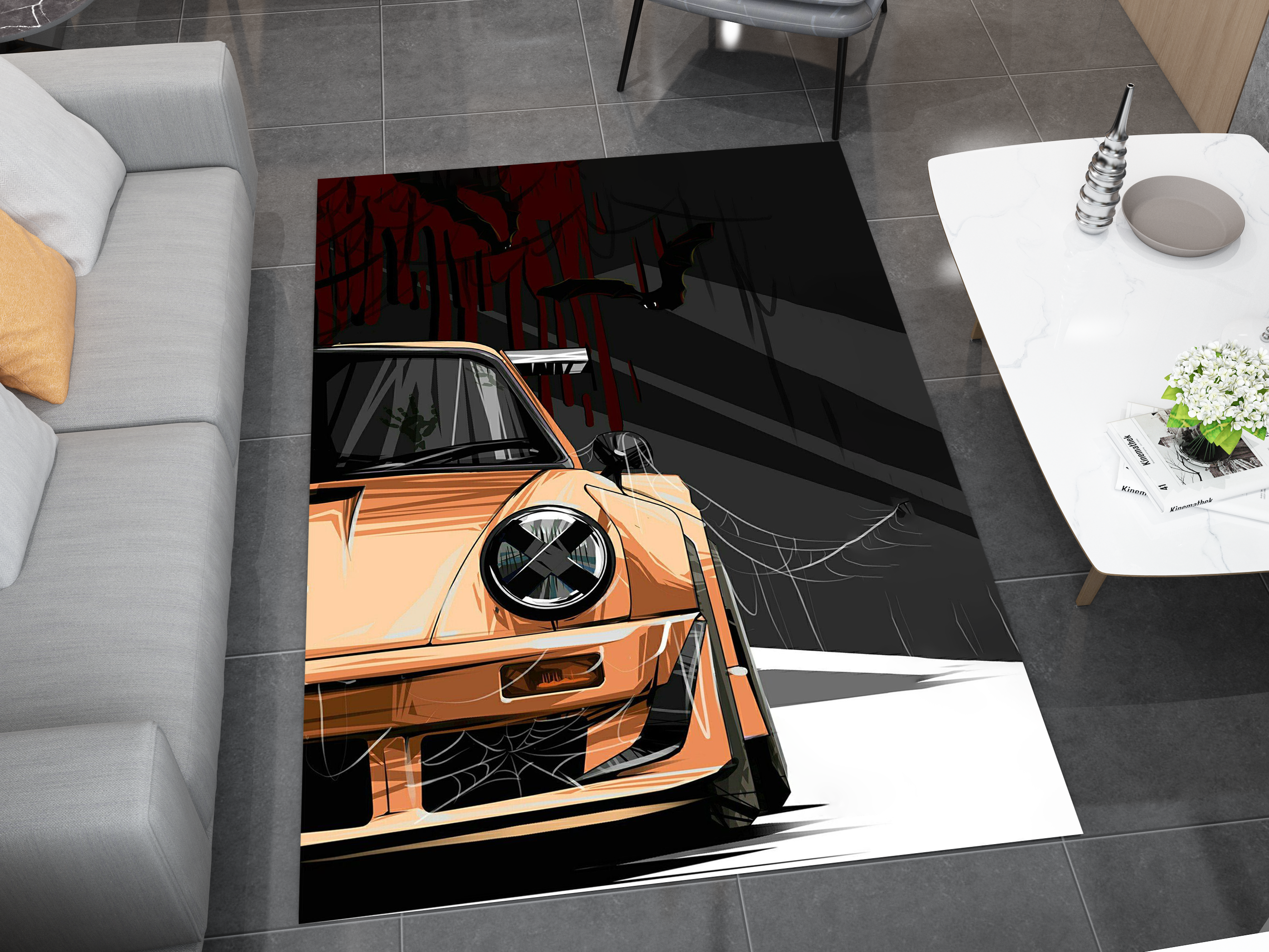 Porsche 911 Car Rug, Porsche Spider Racing Inspired Carpet, Garage Rug, 911 Car Decoration