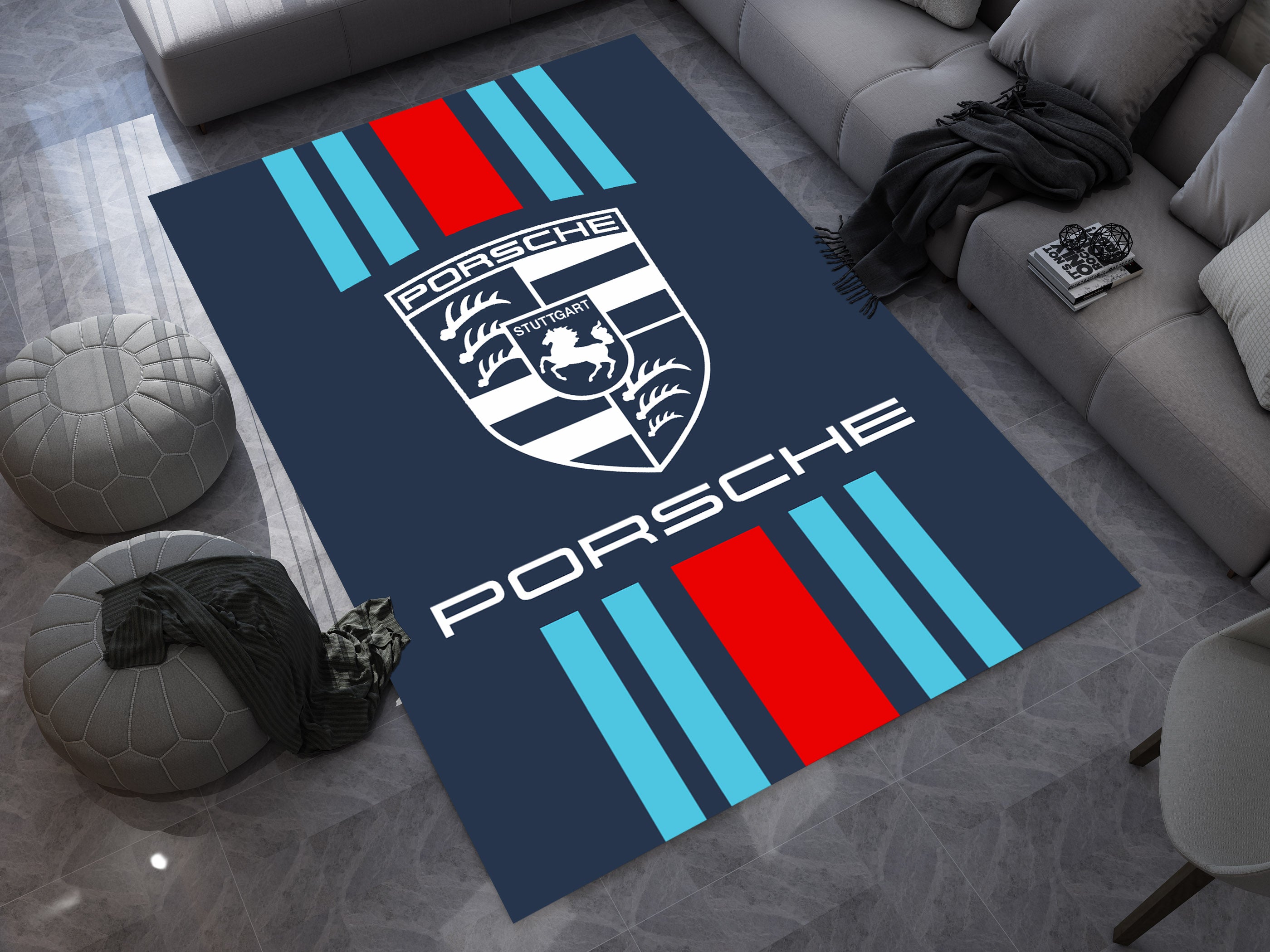 Porsche 911 Car Rug, Porsche Racing Inspired Carpet, Garage Rug, 911 Car Decoration