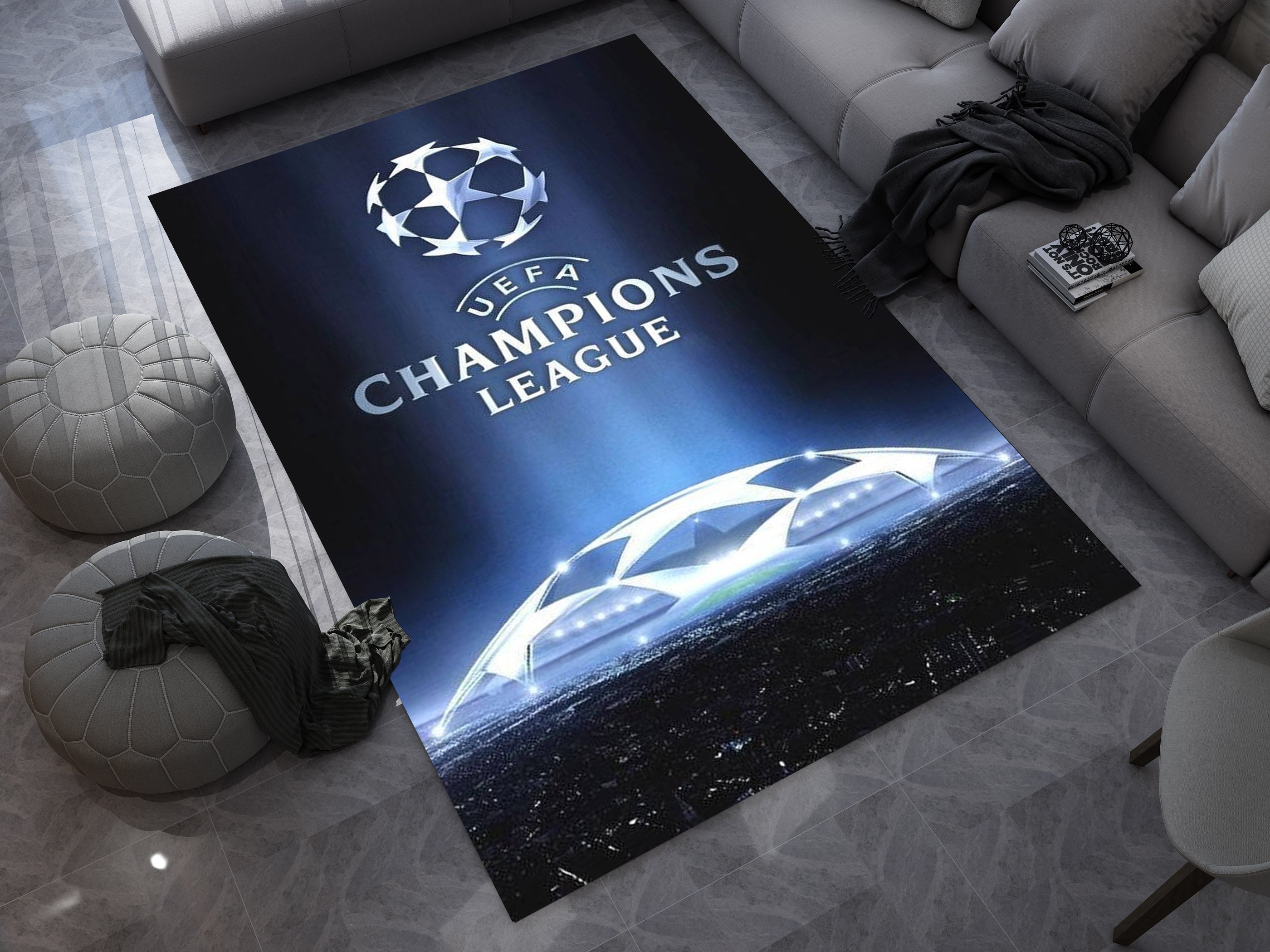 UEFA Champions League Custom Rug – Official Football Tournament Room Decor, European Football Carpet