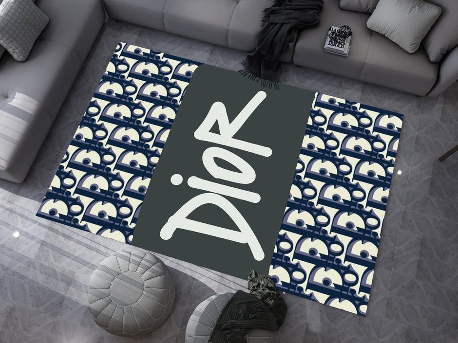 Dior-Inspired Black and White Rug – A Luxury Fashion Statement for Your Space